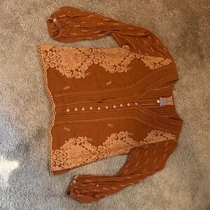 Johnny Was Rust Embroidered Top